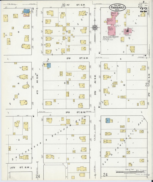 Sanborn Fire Insurance Map from Faribault, Rice County, Minnesota (1921), Sheet #0022 - Historic Sanborn Fire Insurance Map Print, vintage old map wall art, antique decor, genealogy gift, Minnesota Minnesota map