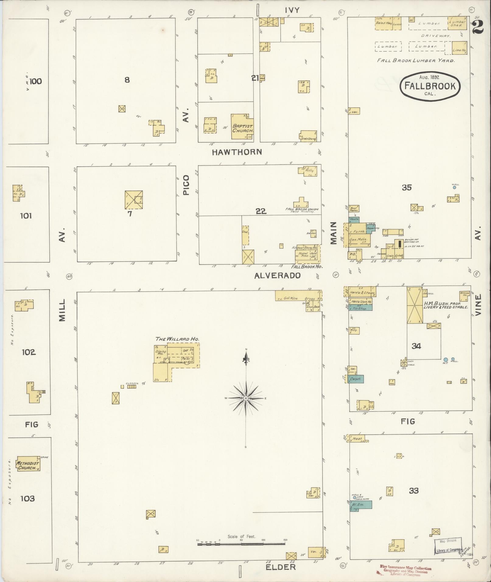 Sanborn Fire Insurance Map from Fallbrook, San Diego County, California (1892), Sheet #0002 - Historic Sanborn Fire Insurance Map Print, vintage old map wall art, antique decor, genealogy gift, California California map
