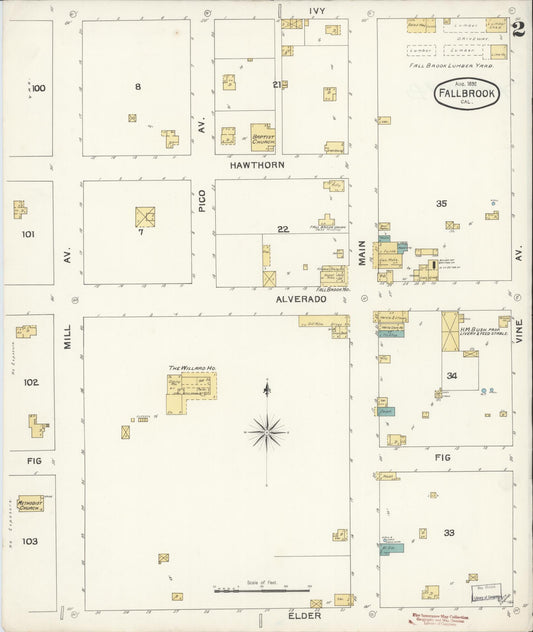 Sanborn Fire Insurance Map from Fallbrook, San Diego County, California (1892), Sheet #0002 - Historic Sanborn Fire Insurance Map Print, vintage old map wall art, antique decor, genealogy gift, California California map