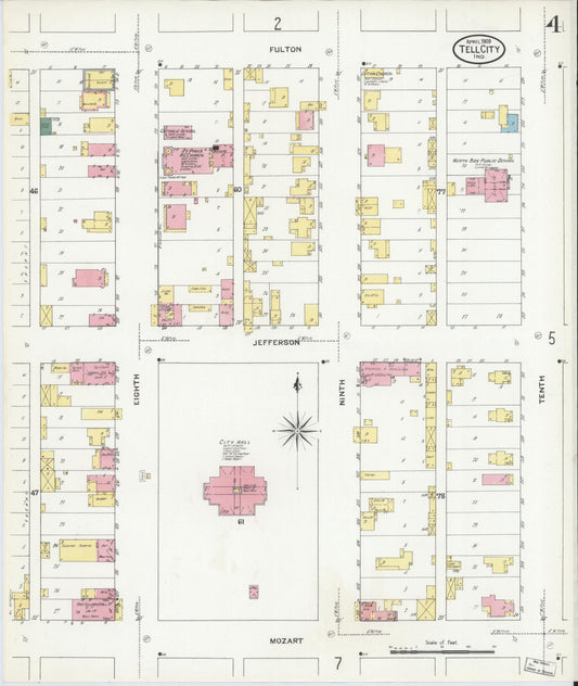 Sanborn Fire Insurance Map from Tell City, Perry County, Indiana (1909), Sheet #0004 - Historic Sanborn Fire Insurance Map Print, vintage old map wall art, antique decor, genealogy gift, Indiana Indiana map