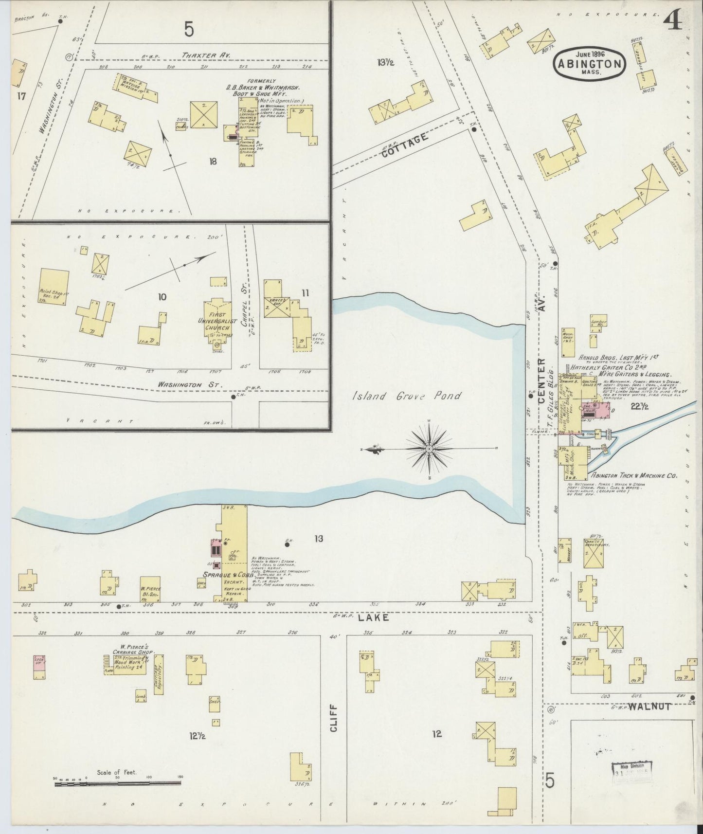 Sanborn Fire Insurance Map from Abington, Plymouth County, Massachusetts (1896), Sheet #0004 - Complete Map Set gallery image, historic Sanborn map, vintage wall art, Massachusetts Massachusetts