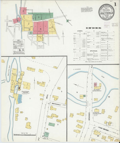 Sanborn Fire Insurance Map from Fayetteville, Onondaga County, New York (1904), Sheet #0001 - Historic Sanborn Fire Insurance Map Print, vintage old map wall art, antique decor, genealogy gift, New York New York map