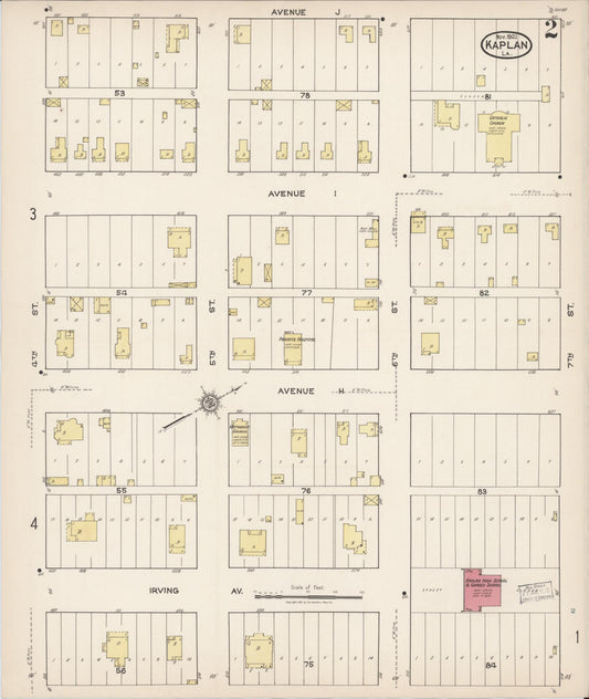 Sanborn Fire Insurance Map from Kaplan, Vermilion Parish, Louisiana (1921), Sheet #0002 - Historic Sanborn Fire Insurance Map Print, vintage old map wall art, antique decor, genealogy gift, Louisiana Louisiana map