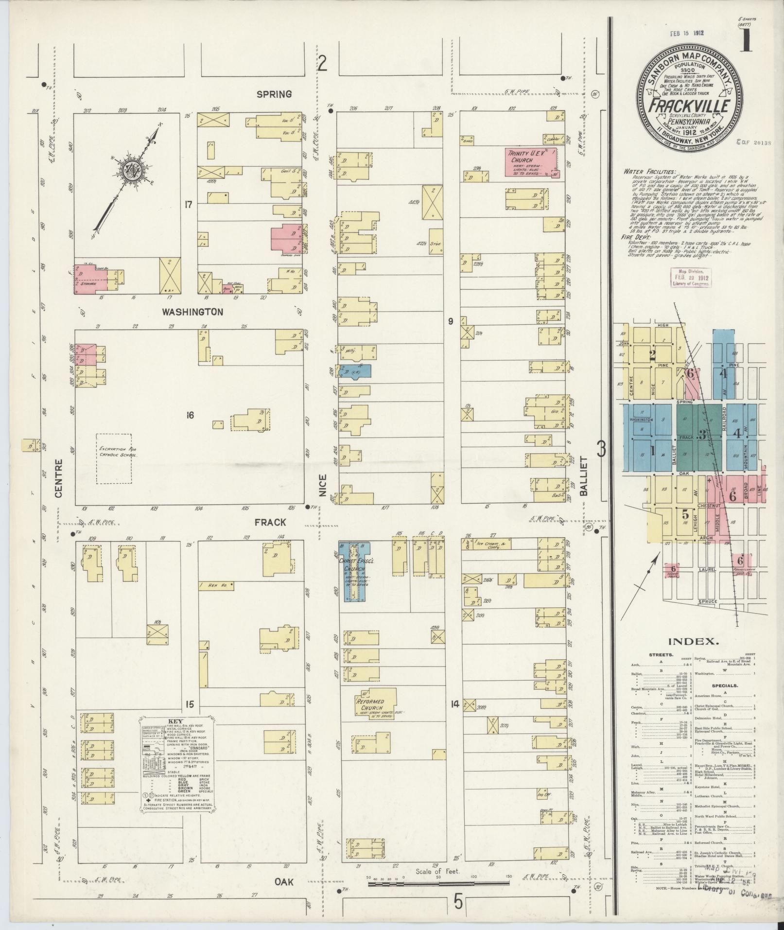 Sanborn Fire Insurance Map from Frackville, Schuylkill County, Pennsylvania (1912), Sheet #0001 - Historic Sanborn Fire Insurance Map Print, vintage old map wall art, antique decor, genealogy gift, Pennsylvania Pennsylvania map