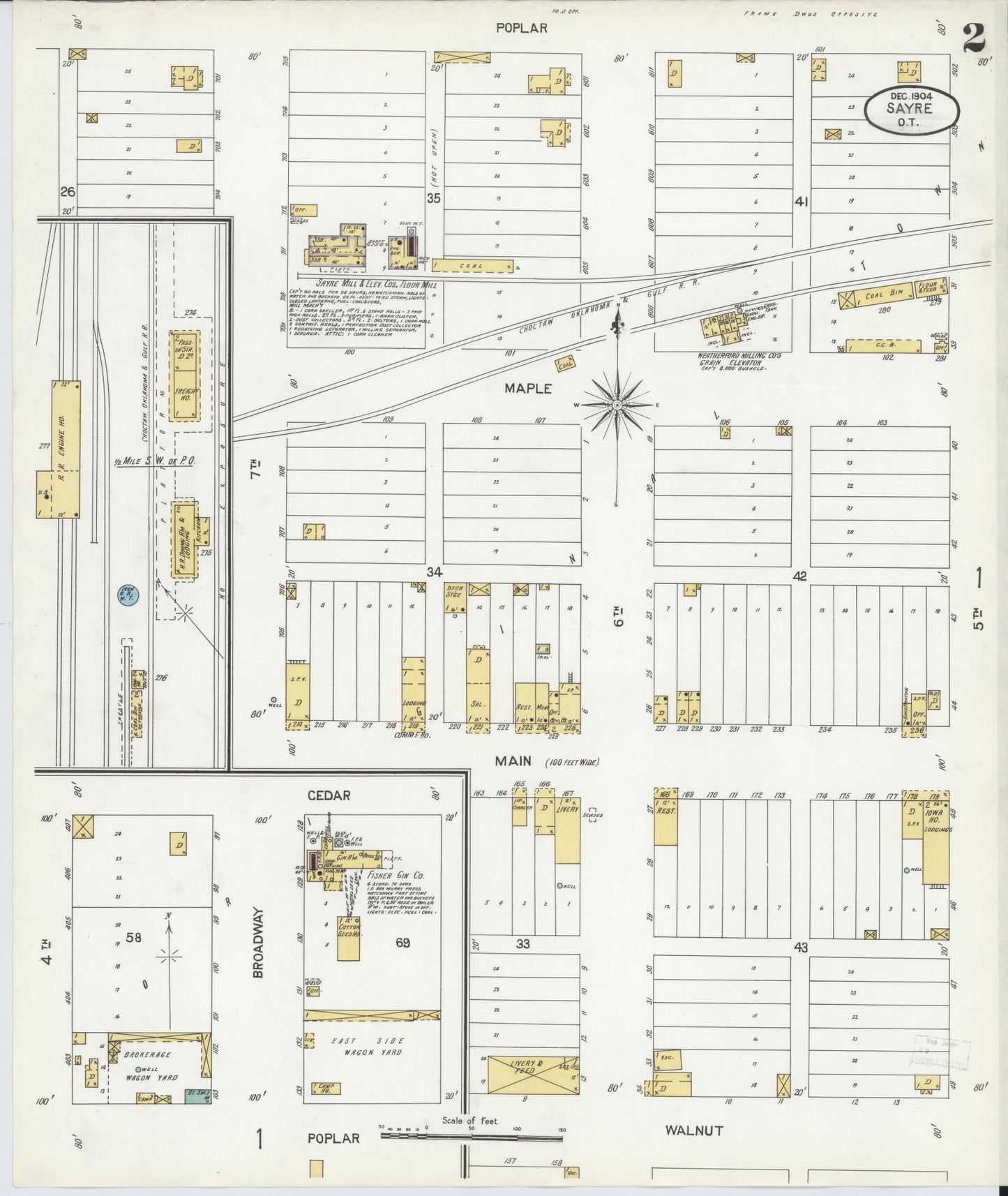 Sanborn Fire Insurance Map from Sayre, Beckham County, Oklahoma (1904), Sheet #0002 - Historic Sanborn Fire Insurance Map Print, vintage old map wall art, antique decor, genealogy gift, Oklahoma Oklahoma map