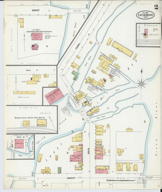 Sanborn Fire Insurance Map from Eaton Rapids, Eaton County, Michigan (1900), Sheet #0002 - Historic Sanborn Fire Insurance Map Print, vintage old map wall art, antique decor, genealogy gift, Michigan Michigan map