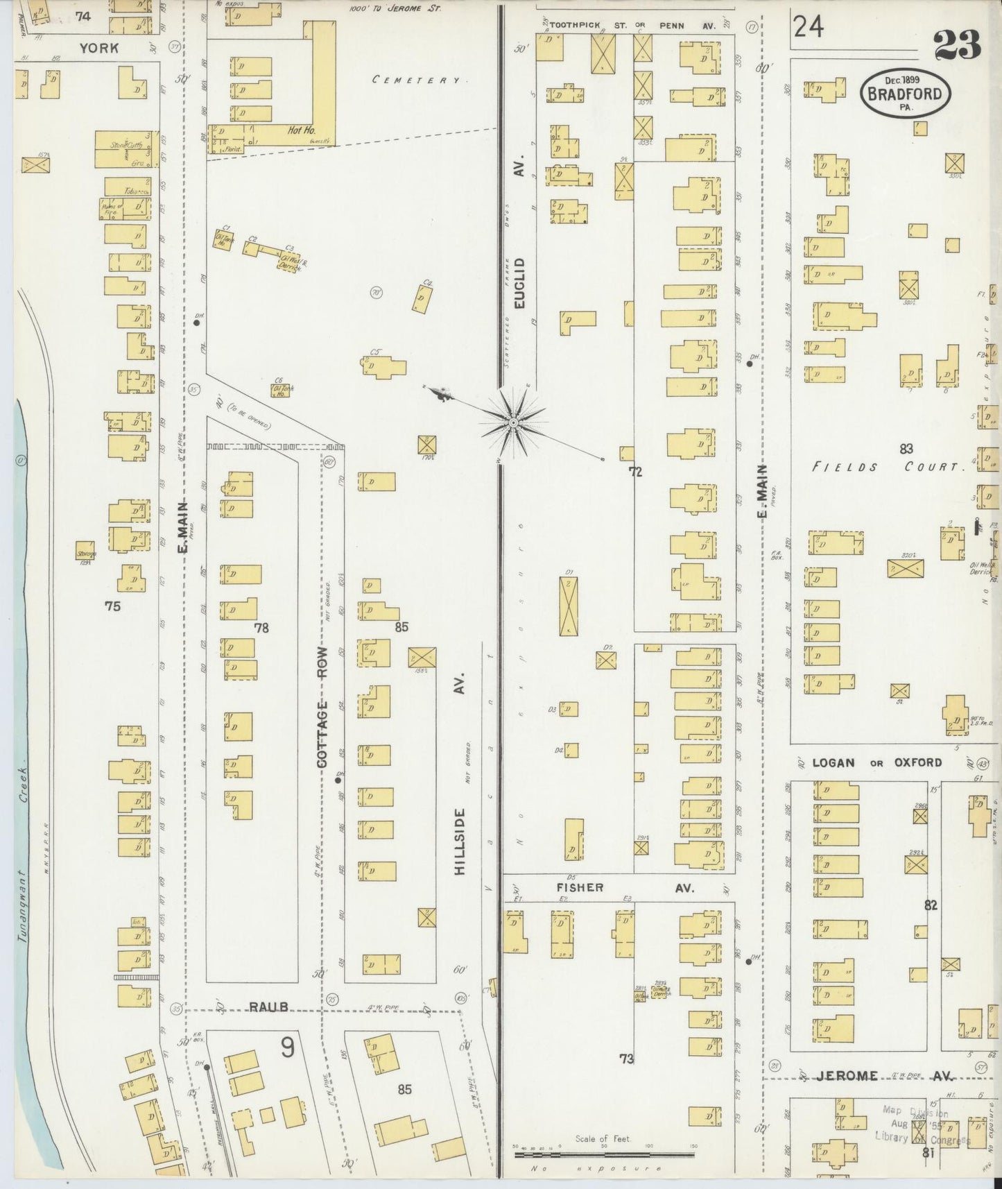 Sanborn Fire Insurance Map from Bradford, McKean County, Pennsylvania (1899), Sheet #0023 - Historic Sanborn Fire Insurance Map Print, vintage old map wall art, antique decor, genealogy gift, Pennsylvania Pennsylvania map