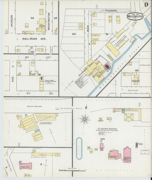 Sanborn Fire Insurance Map from Westchester, Westchester County, New York (1893), Sheet #0009 - Historic Sanborn Fire Insurance Map Print, vintage old map wall art, antique decor, genealogy gift, New York New York map