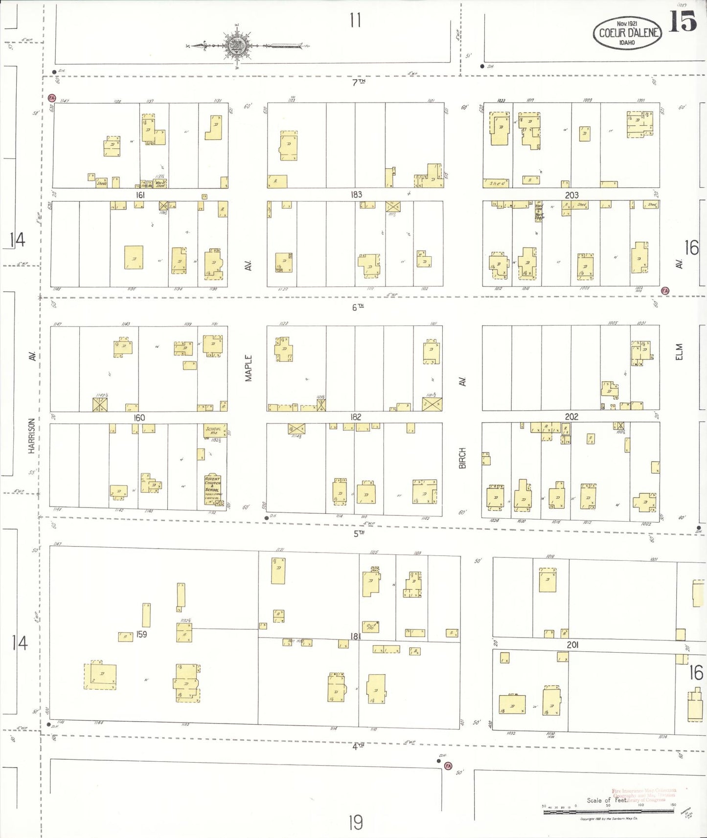 Sanborn Fire Insurance Map from Coeur D'alene, Kootenai County, Idaho (1921), Sheet #0015 - Complete Map Set gallery image, historic Sanborn map, vintage wall art, Idaho Idaho