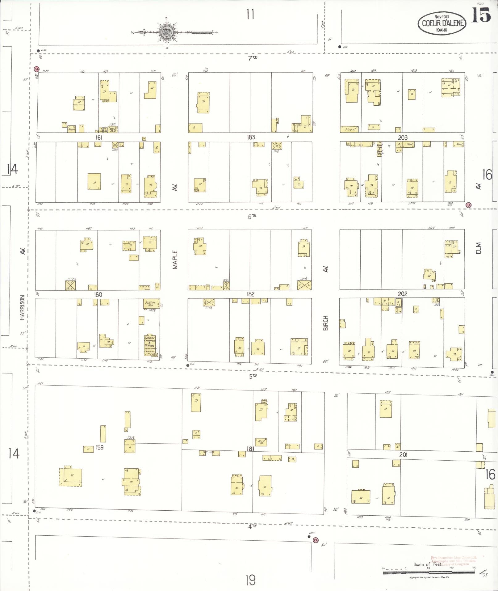 Sanborn Fire Insurance Map from Coeur D'alene, Kootenai County, Idaho (1921), Sheet #0015 - Complete Map Set gallery image, historic Sanborn map, vintage wall art, Idaho Idaho
