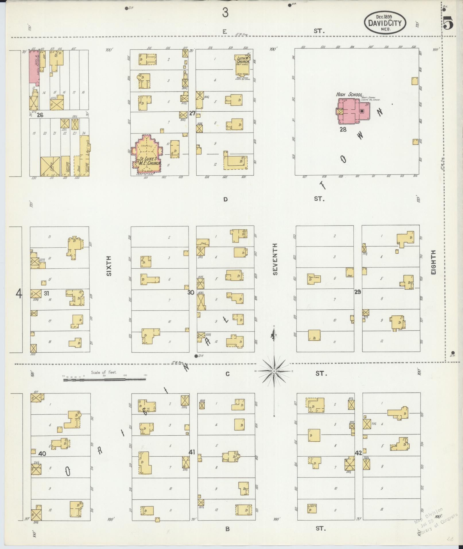 Sanborn Fire Insurance Map from David City, Butler County, Nebraska (1899), Sheet #0005 - Complete Map Set gallery image, historic Sanborn map, vintage wall art, Nebraska Nebraska