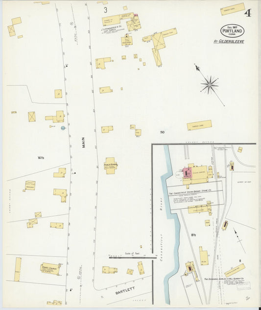 Sanborn Fire Insurance Map from Portland, Middlesex County, Connecticut (1907), Sheet #0004 - Historic Sanborn Fire Insurance Map Print, vintage old map wall art, antique decor, genealogy gift, Connecticut Connecticut map