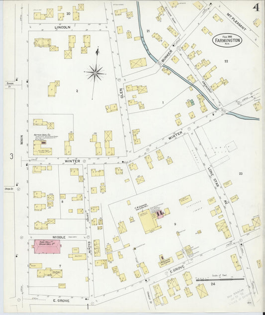Sanborn Fire Insurance Map from Farmington, Strafford County, New Hampshire (1908), Sheet #0004 - Historic Sanborn Fire Insurance Map Print, vintage old map wall art, antique decor, genealogy gift, New Hampshire New Hampshire map