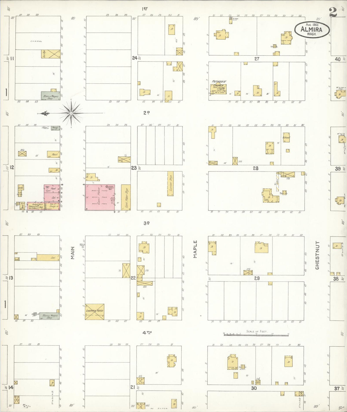Sanborn Fire Insurance Map from Almira, Lincoln County, Washington (1905), Sheet #0002 - Complete Map Set gallery image, historic Sanborn map, vintage wall art, Washington Washington