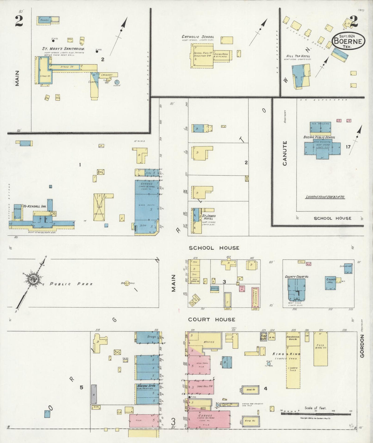 Sanborn Fire Insurance Map from Boerne, Kendall County, Texas (1924), Sheet #0002 - Complete Map Set gallery image, historic Sanborn map, vintage wall art, Texas Texas