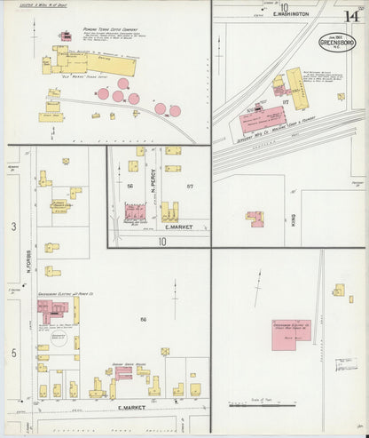 Sanborn Fire Insurance Map from Greensboro, Guilford County, North Carolina (1902), Sheet #0014 - Historic Sanborn Fire Insurance Map Print, vintage old map wall art, antique decor, genealogy gift, North Carolina North Carolina map