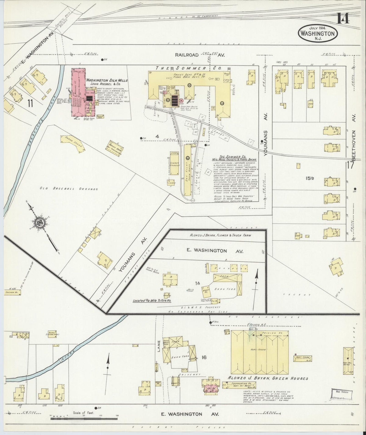 Sanborn Fire Insurance Map from Washington, Warren County, New Jersey (1914), Sheet #0014 - Complete Map Set gallery image, historic Sanborn map, vintage wall art, Washington Washington
