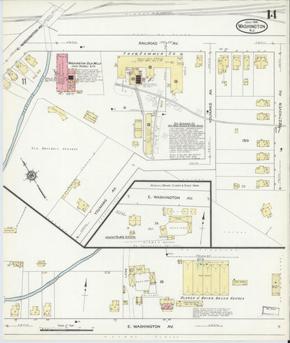 Sanborn Fire Insurance Map from Washington, Warren County, New Jersey (1914), Sheet #0014 - Complete Map Set gallery image, historic Sanborn map, vintage wall art, Washington Washington