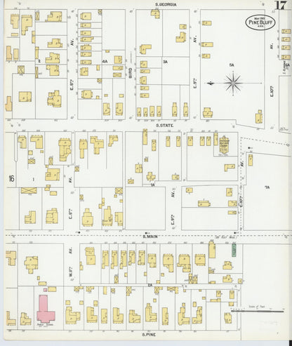 Sanborn Fire Insurance Map from Pine Bluff, Jefferson County, Arkansas (1901), Sheet #0017 - Complete Map Set gallery image, historic Sanborn map, vintage wall art, Arkansas Arkansas
