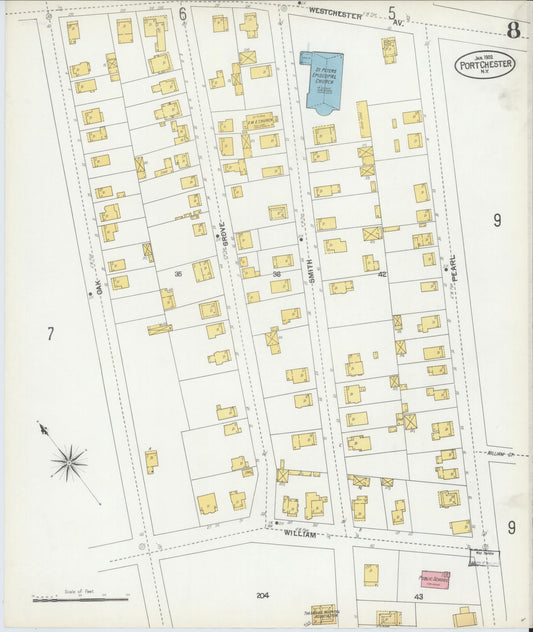 Sanborn Fire Insurance Map from Port Chester, Westchester County, New York (1902), Sheet #0008 - Historic Sanborn Fire Insurance Map Print, vintage old map wall art, antique decor, genealogy gift, New York New York map