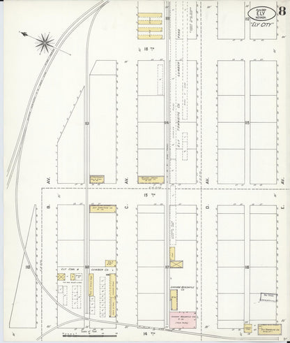Sanborn Fire Insurance Map from Ely, White Pine County, Nevada (1907), Sheet #0008 - Complete Map Set gallery image, historic Sanborn map, vintage wall art, Nevada Nevada