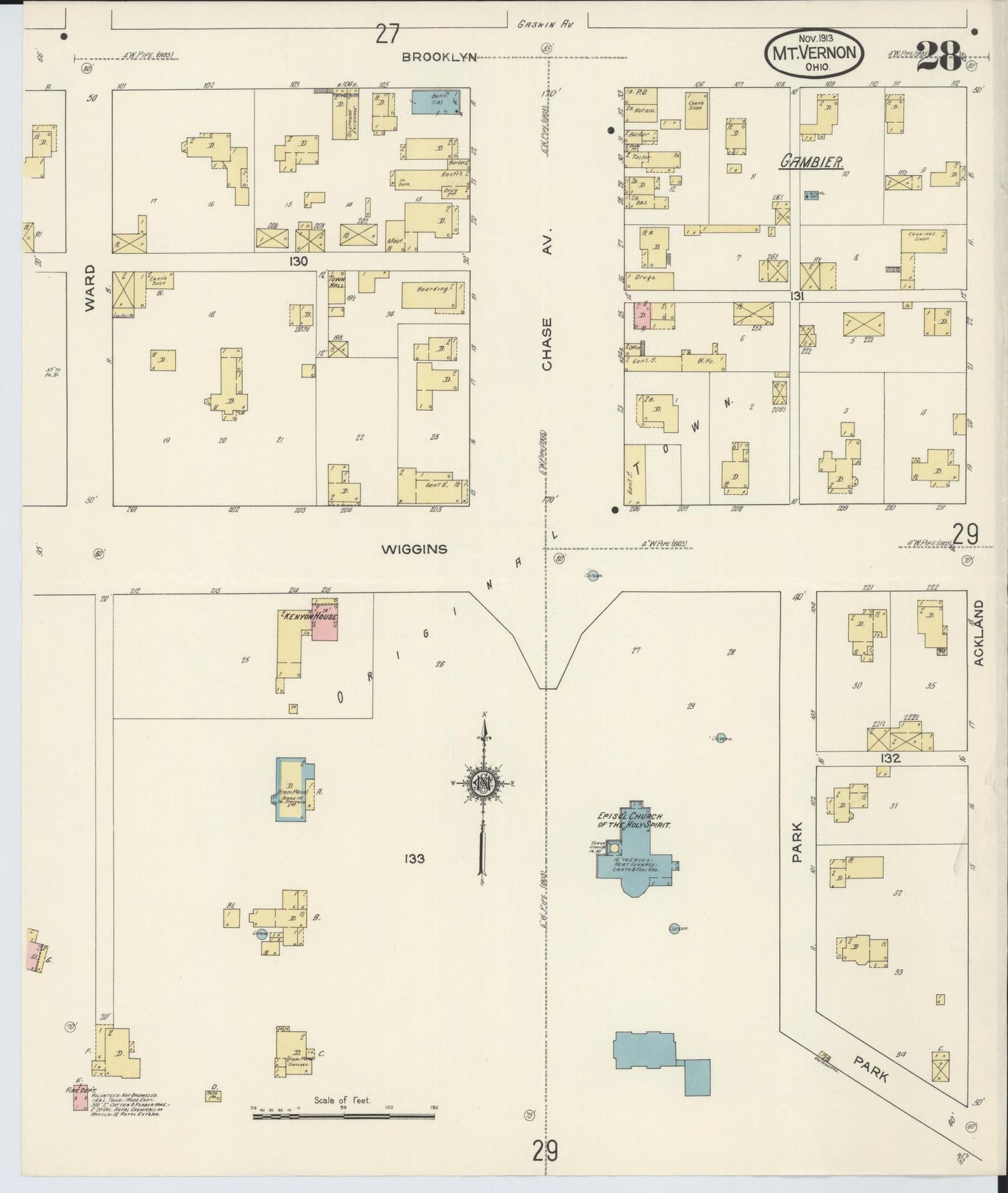 Sanborn Fire Insurance Map from Mount Vernon, Knox County, Ohio (1913), Sheet #0028 - Historic Sanborn Fire Insurance Map Print, vintage old map wall art, antique decor, genealogy gift, Ohio Ohio map