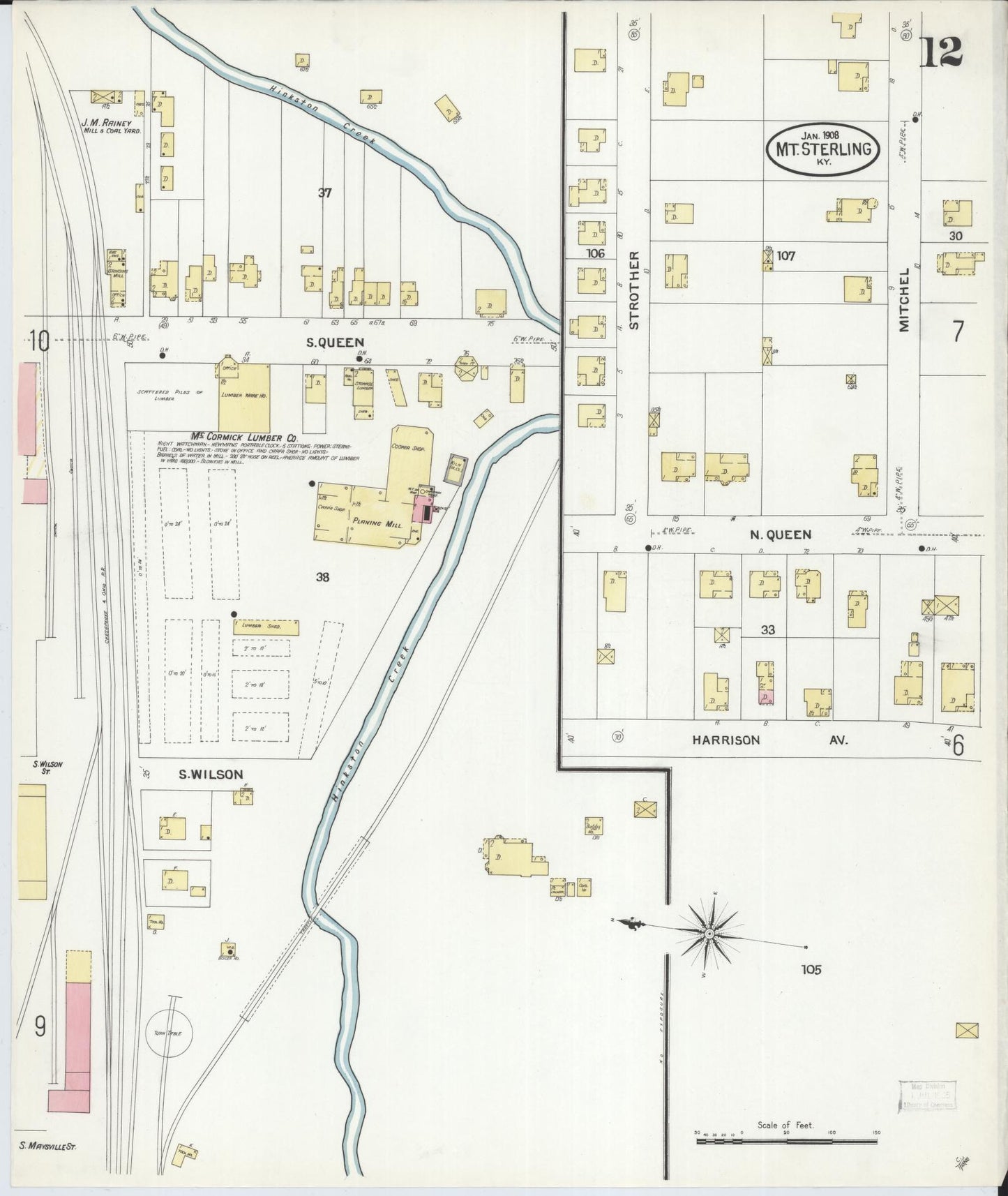 Sanborn Fire Insurance Map from Mount Sterling, Montgomery County, Kentucky (1908), Sheet #0012 - Complete Map Set gallery image, historic Sanborn map, vintage wall art, Kentucky Kentucky