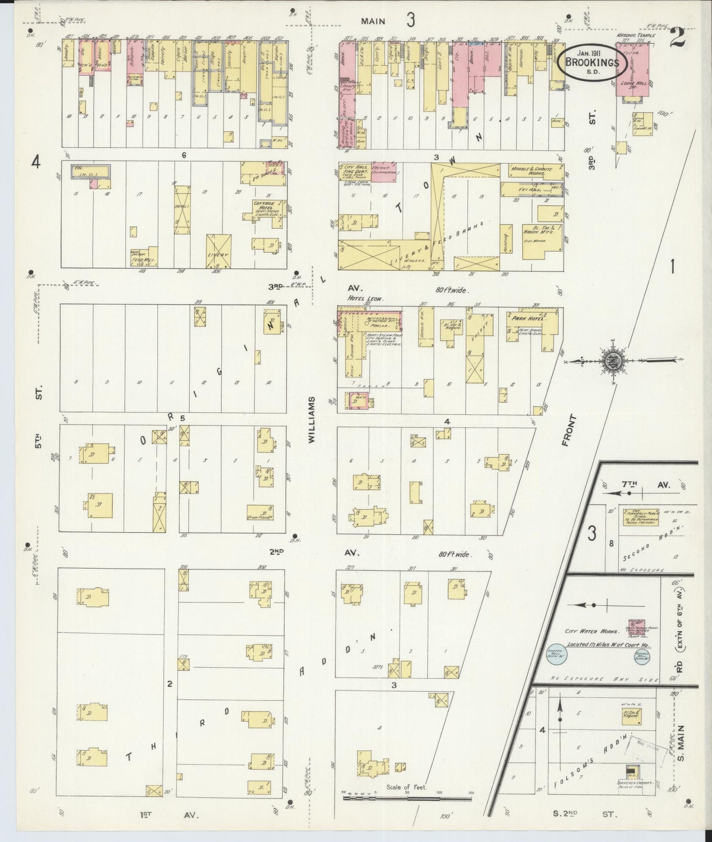 Sanborn Fire Insurance Map from Brookings, Brookings County, South Dakota (1911), Sheet #0002 - Historic Sanborn Fire Insurance Map Print, vintage old map wall art, antique decor, genealogy gift, South Dakota South Dakota map