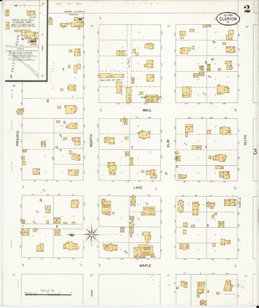 Sanborn Fire Insurance Map from Clarion, Wright County, Iowa (1900), Sheet #0002 - Historic Sanborn Fire Insurance Map Print, vintage old map wall art