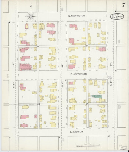 Sanborn Fire Insurance Map from Goshen, Elkhart County, Indiana (1892), Sheet #0007 - Historic Sanborn Fire Insurance Map Print, vintage old map wall art, antique decor, genealogy gift, Indiana Indiana map