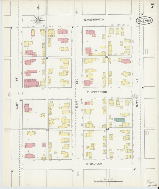 Sanborn Fire Insurance Map from Goshen, Elkhart County, Indiana (1892), Sheet #0007 - Historic Sanborn Fire Insurance Map Print, vintage old map wall art, antique decor, genealogy gift, Indiana Indiana map