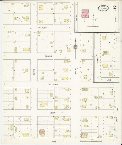 Sanborn Fire Insurance Map from Leon, Butler County, Kansas (1915), Sheet #0002 - Complete Map Set gallery image, historic Sanborn map, vintage wall art, Kansas Kansas