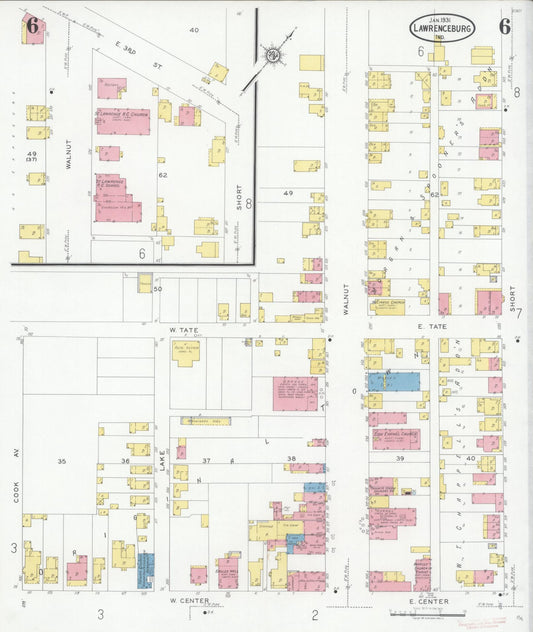 Sanborn Fire Insurance Map from Lawrenceburg, Dearborn County, Indiana (1931), Sheet #0006 - Historic Sanborn Fire Insurance Map Print, vintage old map wall art, antique decor, genealogy gift, Indiana Indiana map