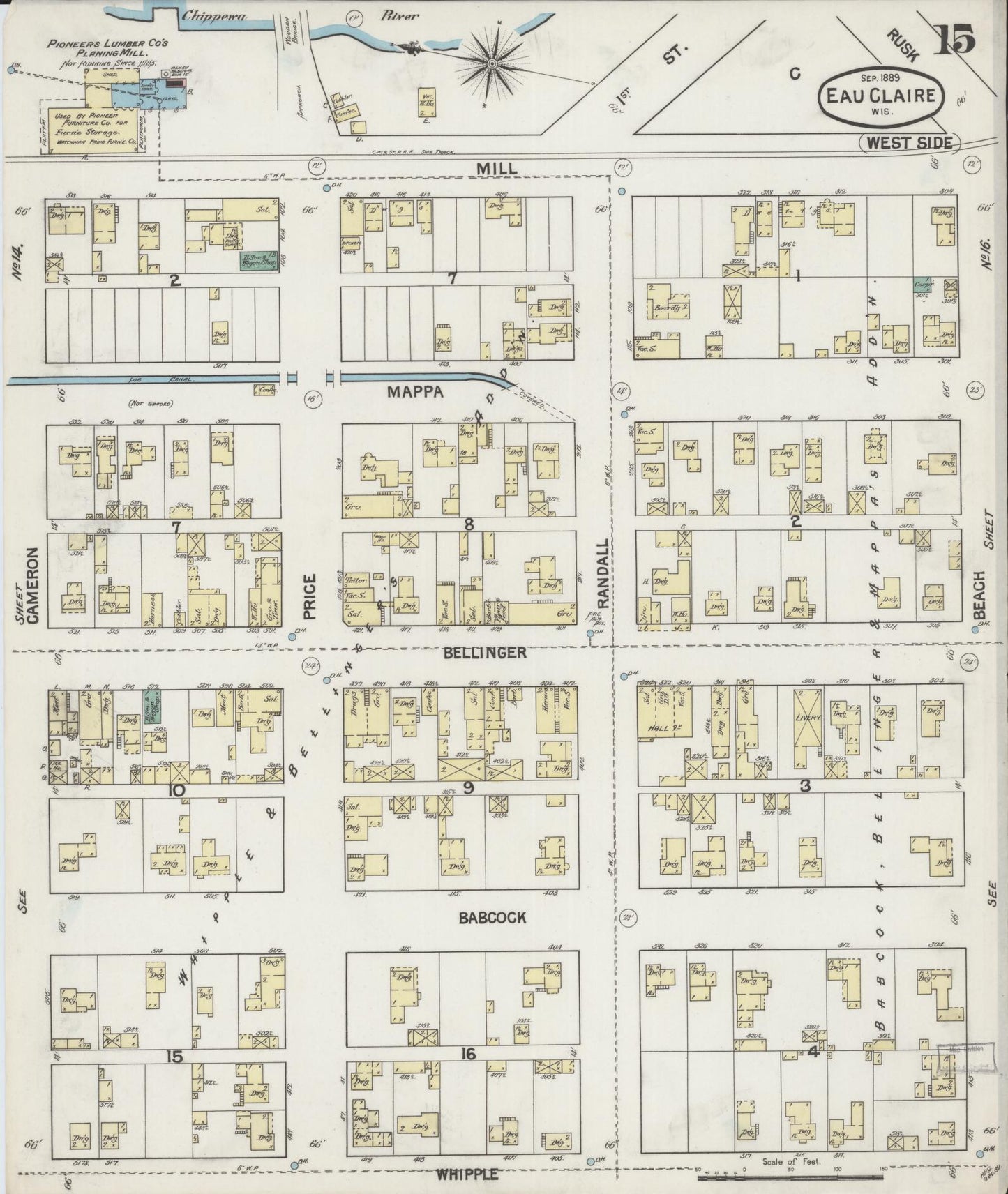 Sanborn Fire Insurance Map from Eau Claire, Eau Claire County, Wisconsin (1889), Sheet #0015 - Complete Map Set gallery image, historic Sanborn map, vintage wall art, Wisconsin Wisconsin