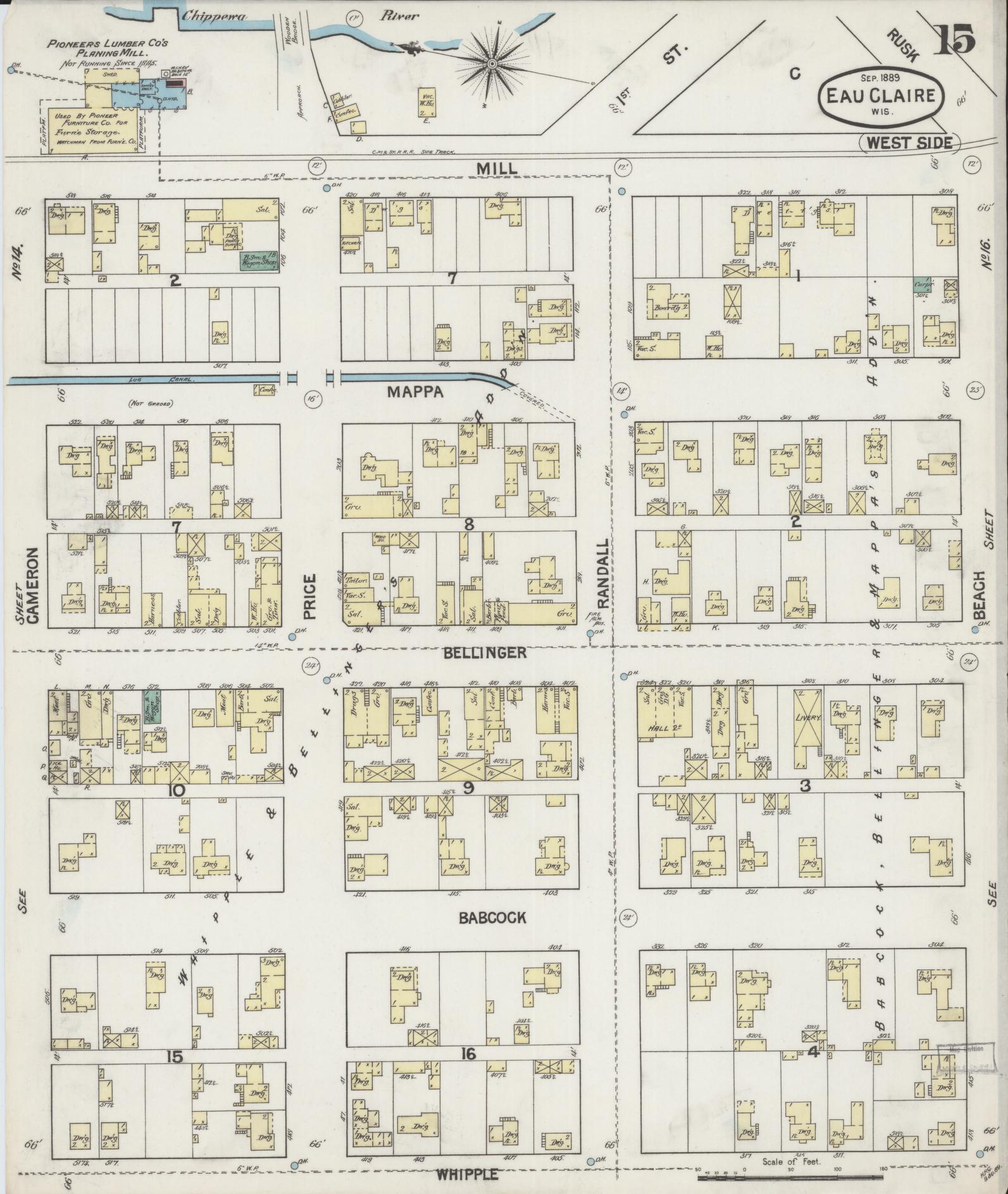 Sanborn Fire Insurance Map from Eau Claire, Eau Claire County, Wisconsin (1889), Sheet #0015 - Complete Map Set gallery image, historic Sanborn map, vintage wall art, Wisconsin Wisconsin