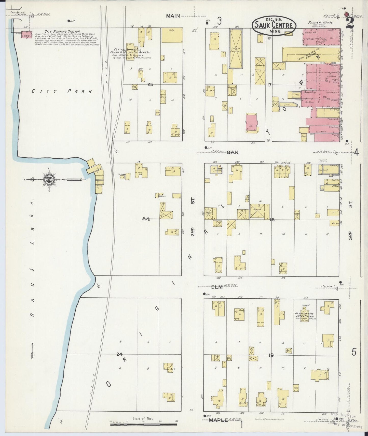Sanborn Fire Insurance Map from Sauk Centre, Stearns County, Minnesota (1916), Sheet #0002 - Complete Map Set gallery image, historic Sanborn map, vintage wall art, Minnesota Minnesota