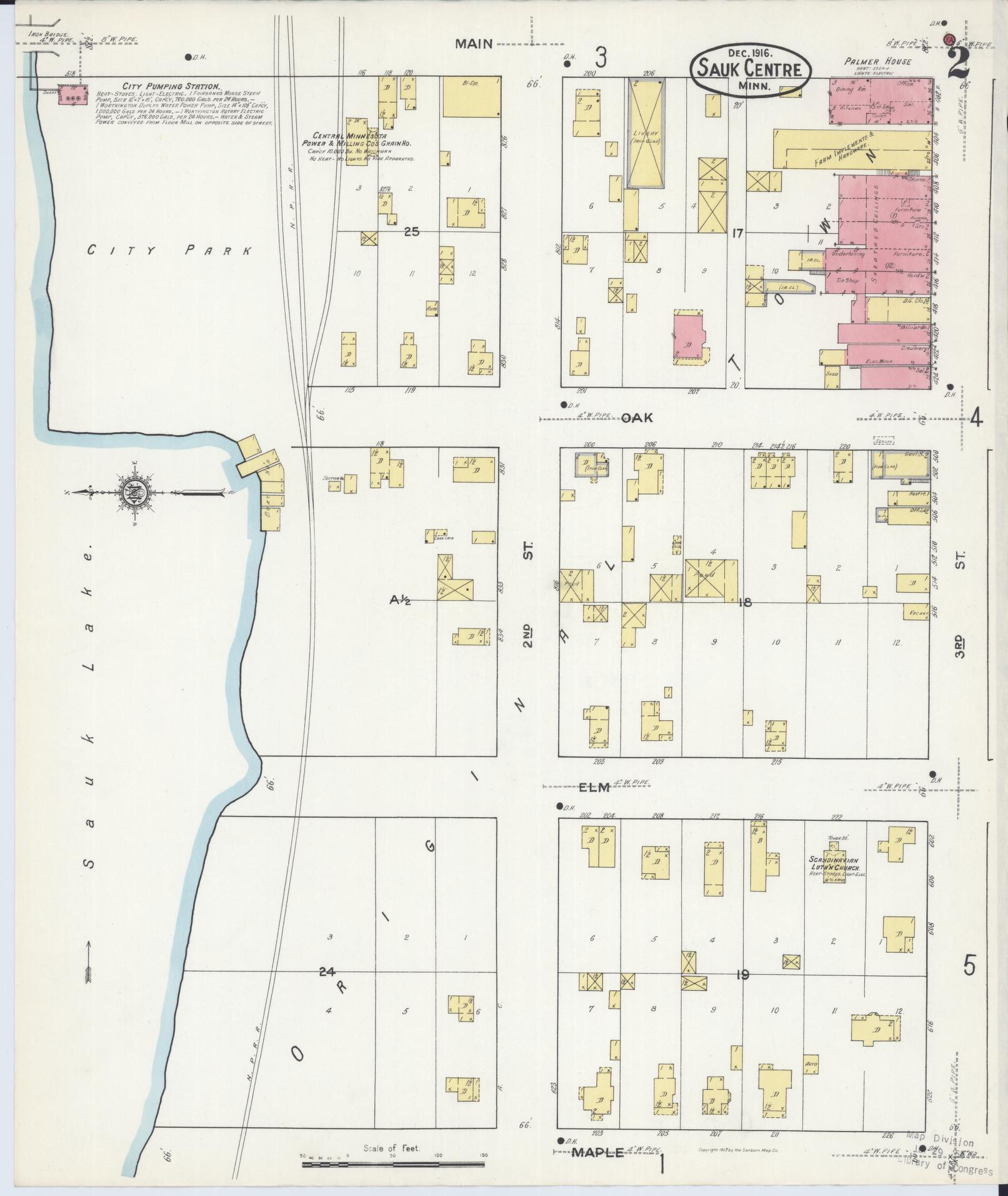 Sanborn Fire Insurance Map from Sauk Centre, Stearns County, Minnesota (1916), Sheet #0002 - Complete Map Set gallery image, historic Sanborn map, vintage wall art, Minnesota Minnesota