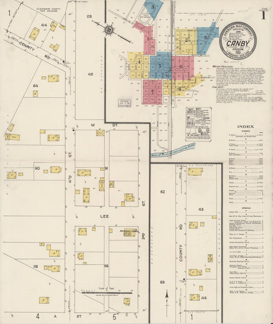 Sanborn Fire Insurance Map from Canby, Clackamas County, Oregon (1922), Sheet #0001 - Historic Sanborn Fire Insurance Map Print, vintage old map wall art, antique decor, genealogy gift, Oregon Oregon map