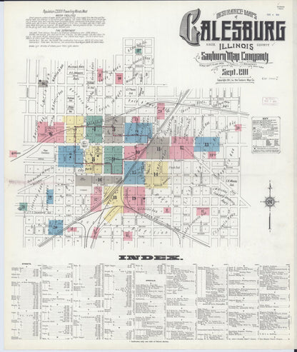 Sanborn Fire Insurance Map from Galesburg, Knox County, Illinois (1911), Sheet #0001 - Complete Map Set gallery image, historic Sanborn map, vintage wall art, Illinois Illinois