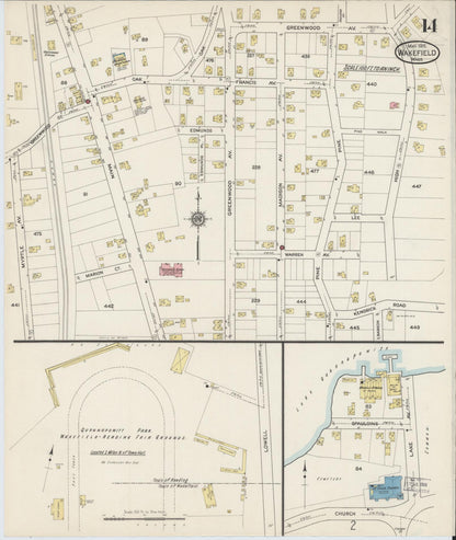 Sanborn Fire Insurance Map from Wakefield, Middlesex County, Massachusetts (1915), Sheet #0014 - Historic Sanborn Fire Insurance Map Print, vintage old map wall art, antique decor, genealogy gift, Massachusetts Massachusetts map
