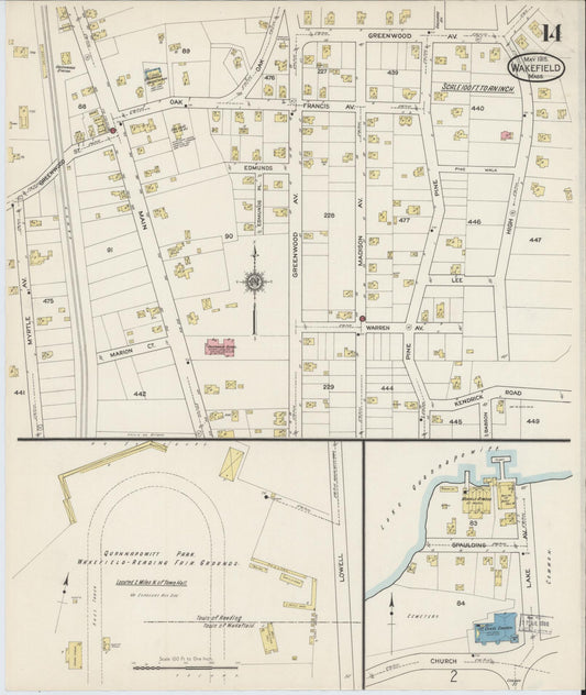 Sanborn Fire Insurance Map from Wakefield, Middlesex County, Massachusetts (1915), Sheet #0014 - Historic Sanborn Fire Insurance Map Print, vintage old map wall art, antique decor, genealogy gift, Massachusetts Massachusetts map