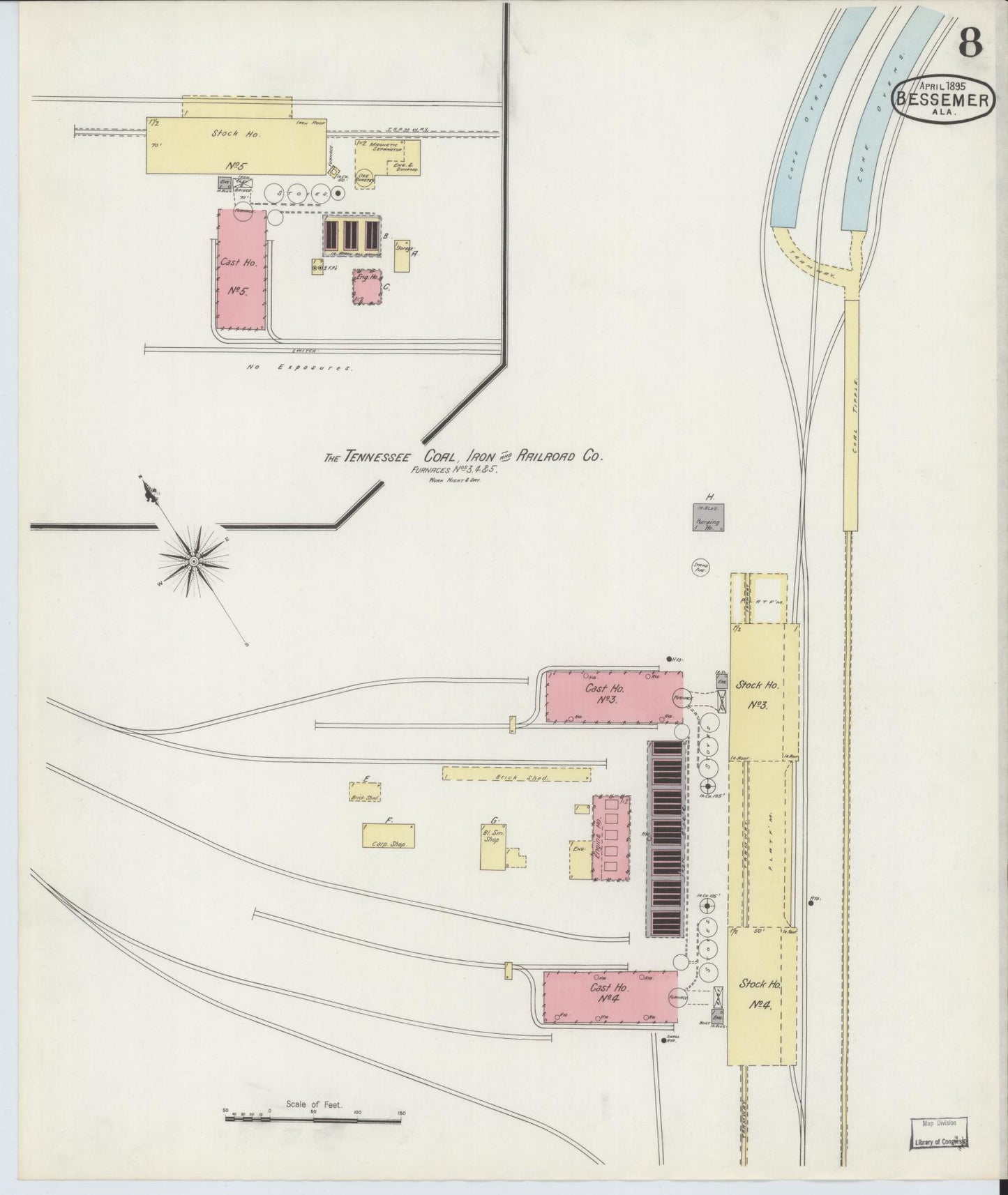 Sanborn Fire Insurance Map from Bessemer, Jefferson County, Alabama (1895), Sheet #0008 - Complete Map Set gallery image, historic Sanborn map, vintage wall art, Alabama Alabama