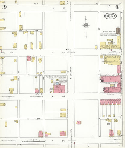 Sanborn Fire Insurance Map from Carlisle, Cumberland County, Pennsylvania (1923), Sheet #0009 - Complete Map Set gallery image, historic Sanborn map, vintage wall art, Pennsylvania Pennsylvania