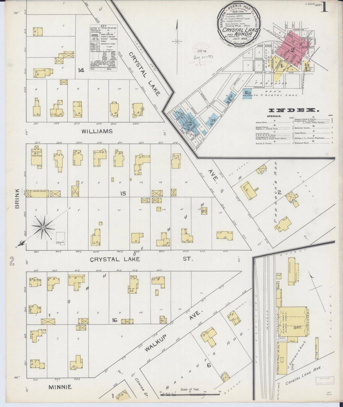 Sanborn Fire Insurance Map from Crystal Lake, McHenry County, Illinois (1893), Sheet #0001 - Historic Sanborn Fire Insurance Map Print, vintage old map wall art, antique decor, genealogy gift, Illinois Illinois map