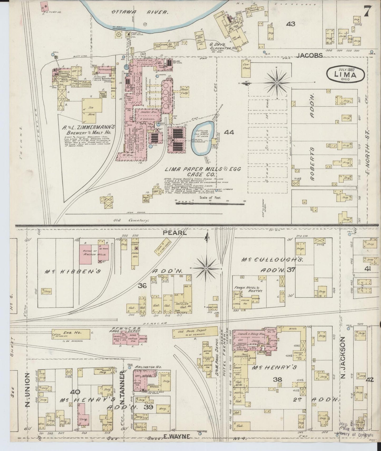 Sanborn Fire Insurance Map from Lima, Allen County, Ohio (1887), Sheet #0007 - Complete Map Set gallery image, historic Sanborn map, vintage wall art, Ohio Ohio