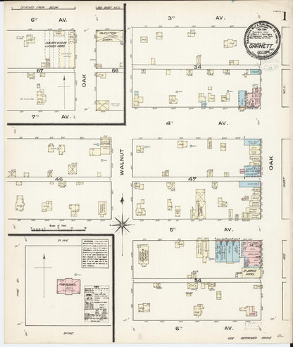 Sanborn Fire Insurance Map from Garnett, Anderson County, Kansas (1884), Sheet #0001 - Complete Map Set gallery image, historic Sanborn map, vintage wall art, Kansas Kansas