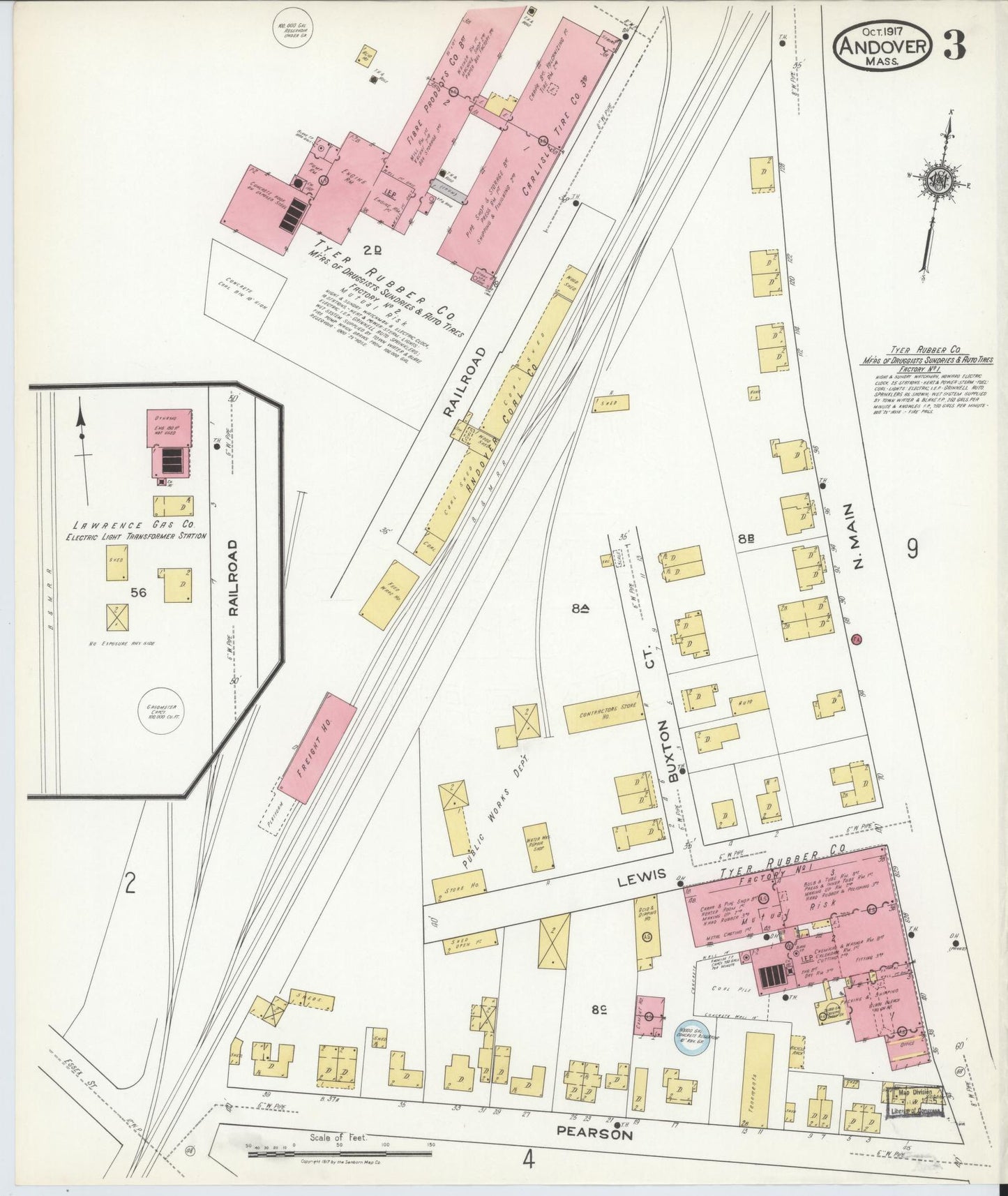 Sanborn Fire Insurance Map from Andover, Essex County, Massachusetts (1917), Sheet #0003 - Historic Sanborn Fire Insurance Map Print, vintage old map wall art, antique decor, genealogy gift, Massachusetts Massachusetts map