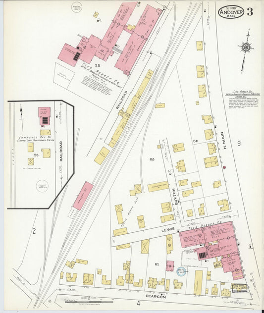 Sanborn Fire Insurance Map from Andover, Essex County, Massachusetts (1917), Sheet #0003 - Historic Sanborn Fire Insurance Map Print, vintage old map wall art, antique decor, genealogy gift, Massachusetts Massachusetts map