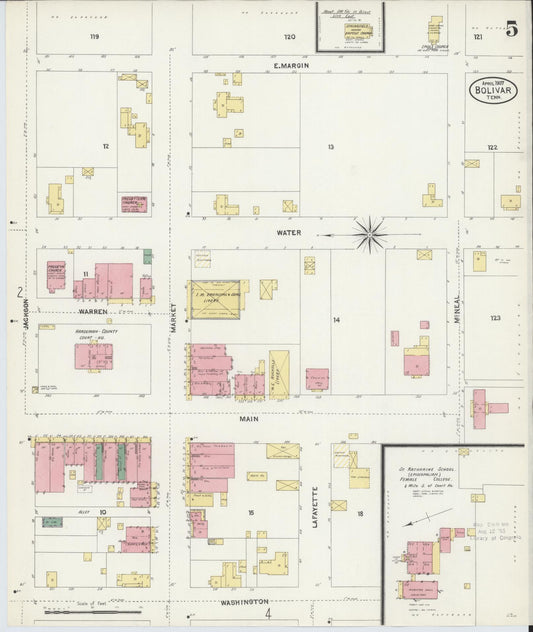 Sanborn Fire Insurance Map from Bolivar, Hardeman County, Tennessee (1907), Sheet #0005 - Historic Sanborn Fire Insurance Map Print, vintage old map wall art, antique decor, genealogy gift, Tennessee Tennessee map