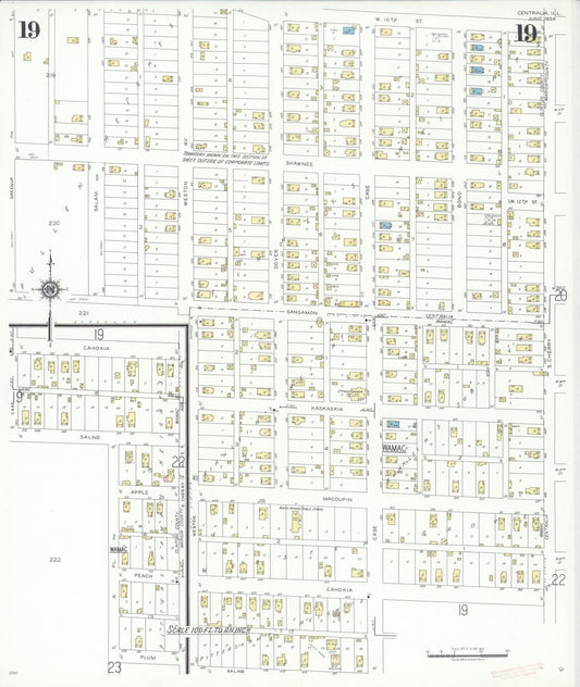 Sanborn Fire Insurance Map from Centralia, Marion, Clinton, Jefferson, and Washington Counties, Illinois (1938), Sheet #0019 - Historic Sanborn Fire Insurance Map Print, vintage old map wall art, antique decor, genealogy gift, Illinois Illinois map